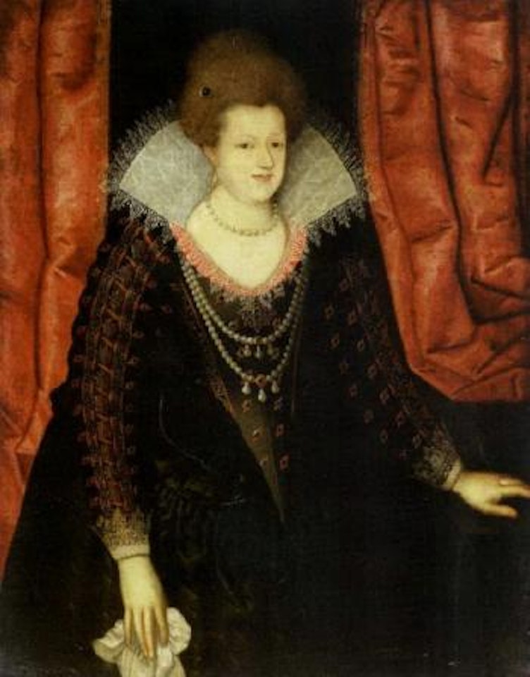Portrait of lady in black and red dress, high ruff by English School