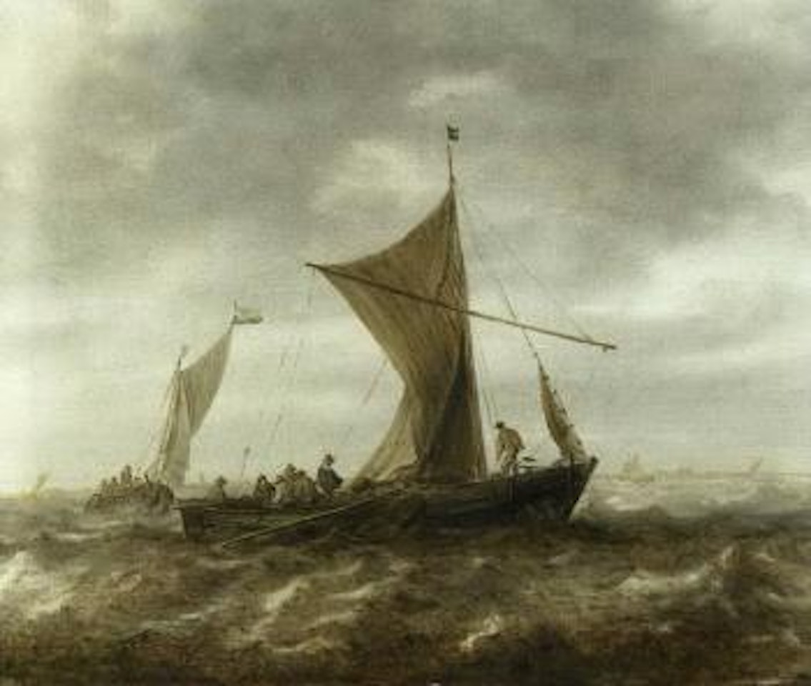 Sailing boats on choopy seas by Jan van Goyen