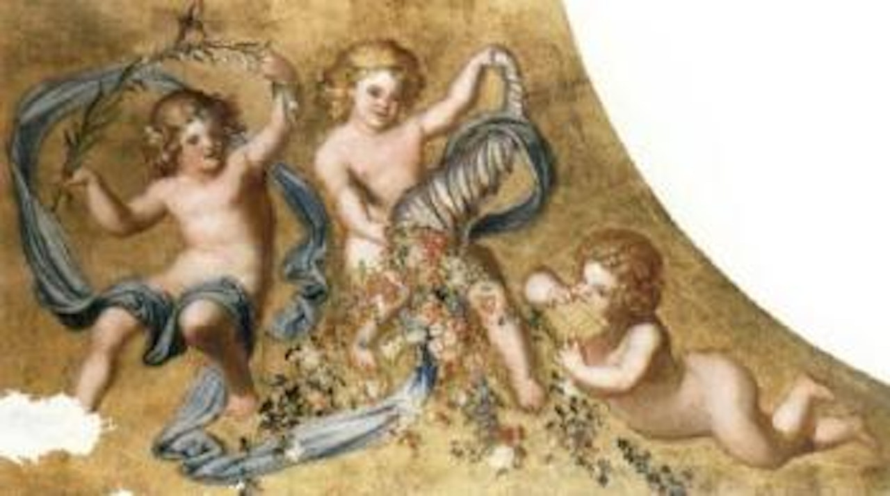 Cavorting putti with garlands of fruit and flowers by Hans Makart