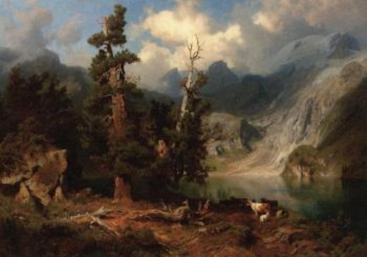 Mountain lake landscape by August Wilhelm Leu