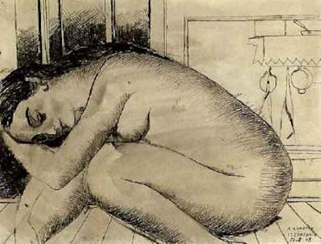 Femme nue assise, la tete dans les bras by Paul Delvaux