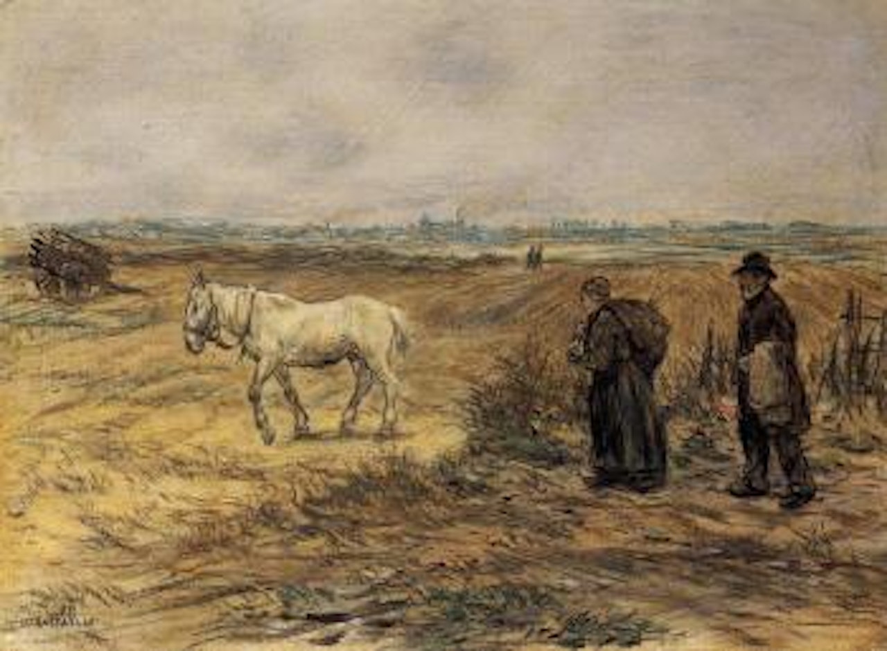 Landscape with figures and horse by Jean Francois Raffaelli