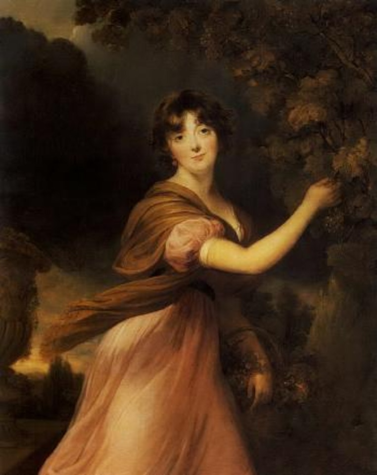 Portrait of Marianne, Countess of Westmeath wearing a pink dress, picking grapes by Sir Thomas Lawrence