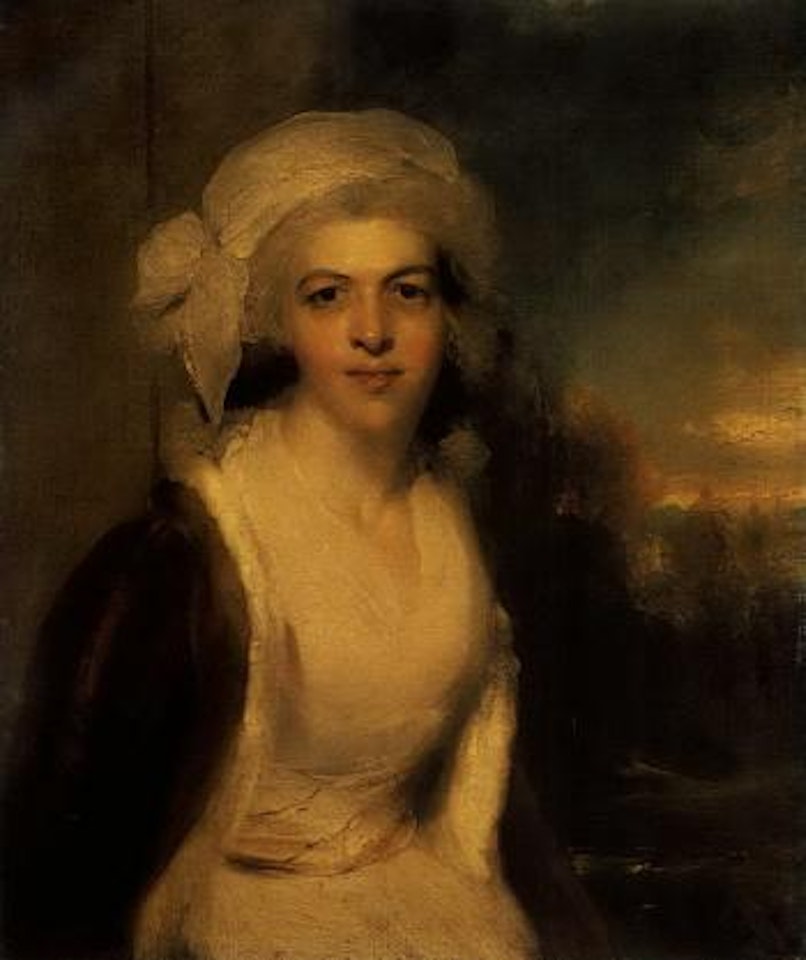 Portrait of Rebecca, Lady Simeon, wearing white dress and fur wrap by Sir Thomas Lawrence