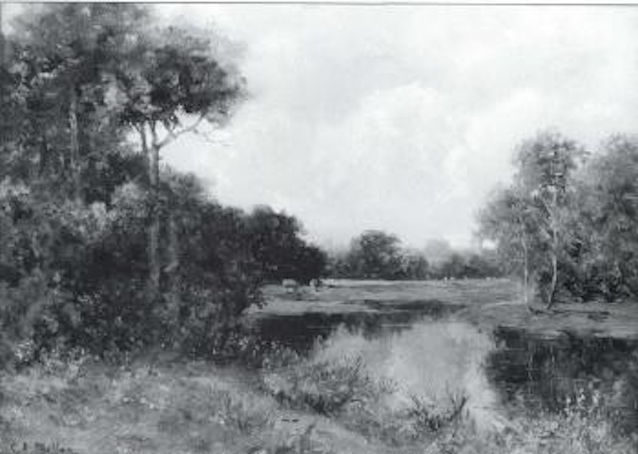Pasture scene in Eton, Windsor Castle in the distance by Campbell Mellon