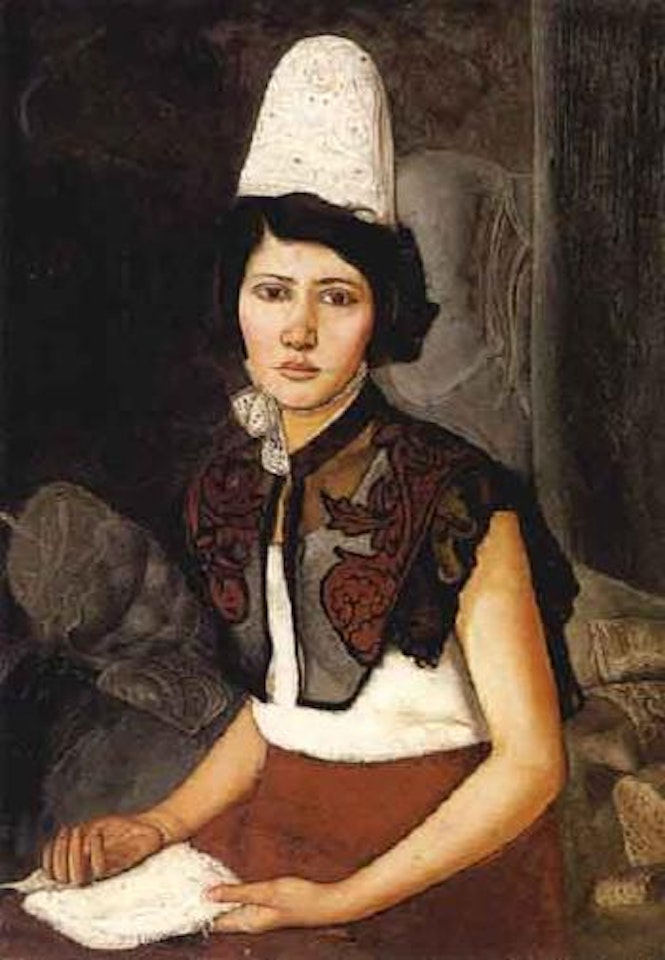 Young Breton girl in traditional costume by Boris Grigoriev