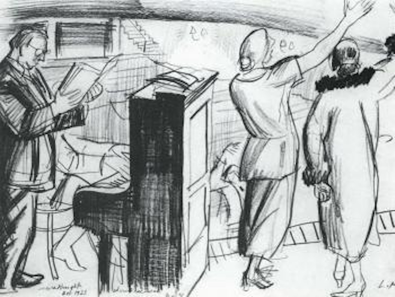 Chorus rehearsal by Laura Knight