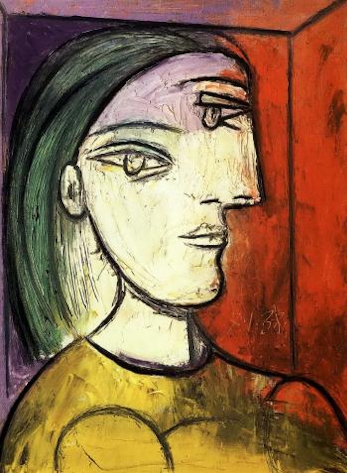 Buste de femme dans une chambre rouge et violette by Pablo Picasso