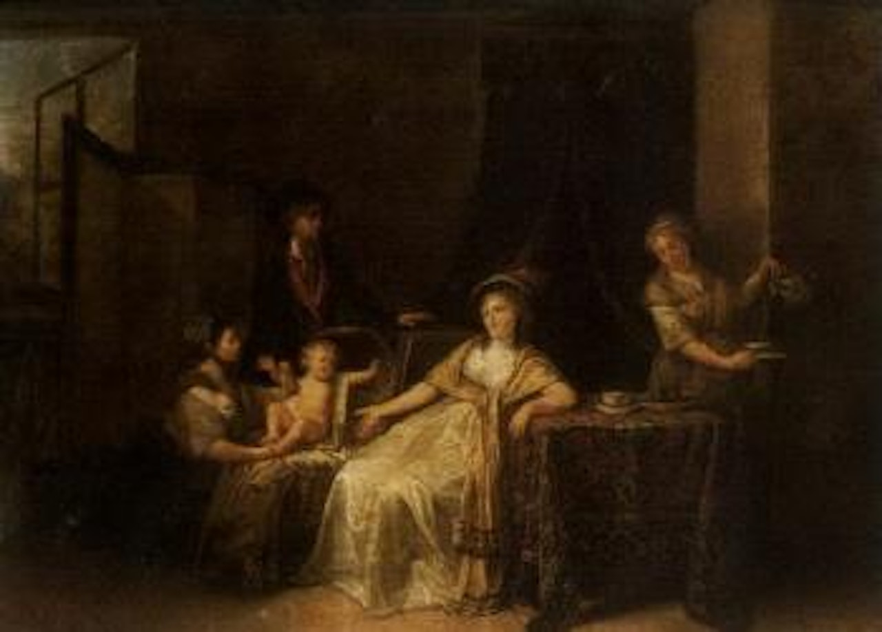 Family with their maids in an elegant interior by Jean-Baptiste Greuze