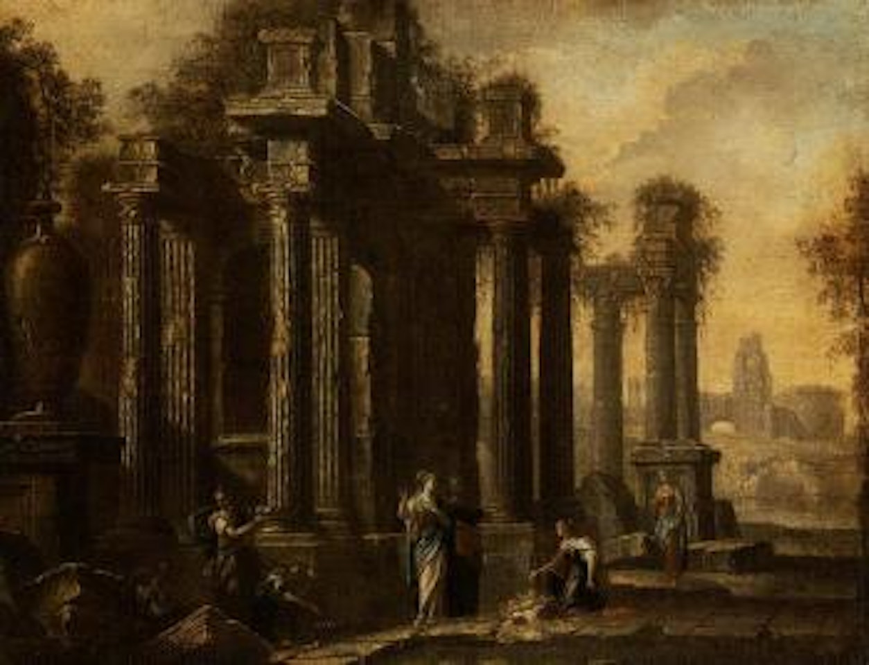 Classical ruins with the finding of Moses by Giovanni Ghisolfi