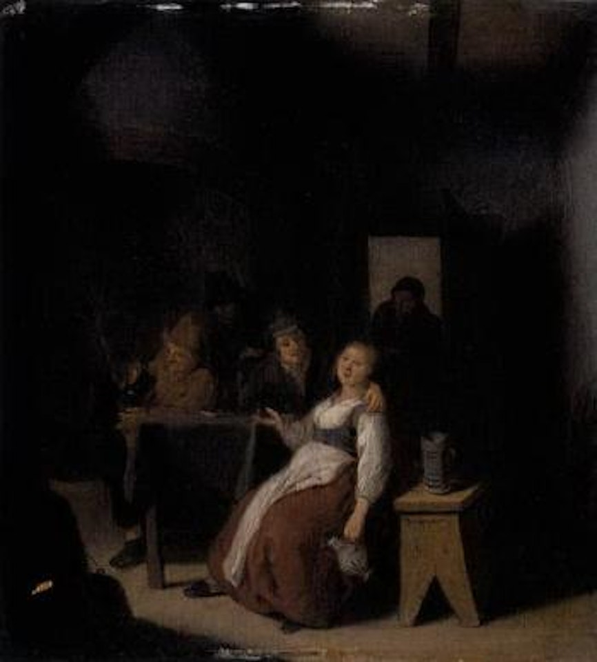 Tavern interior with a man making advances to a woman, other peasant drinking by Jan Miense Molenaer