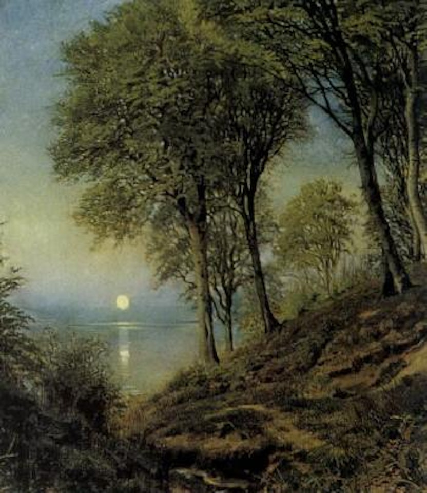 Moonshine over lake by Peder Mork Monsted