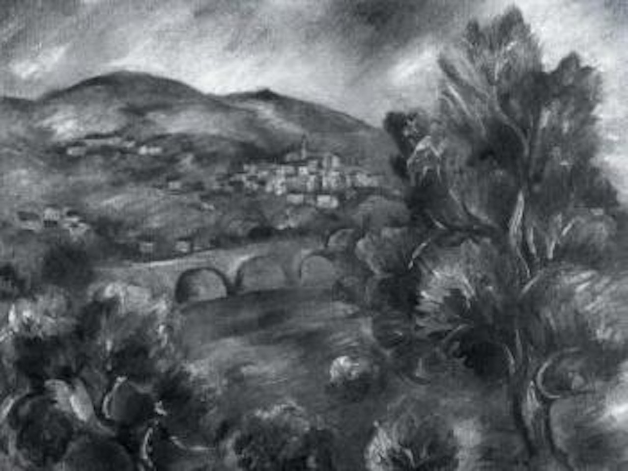 Hilly landscape with village under stormy skies by Othon Friesz