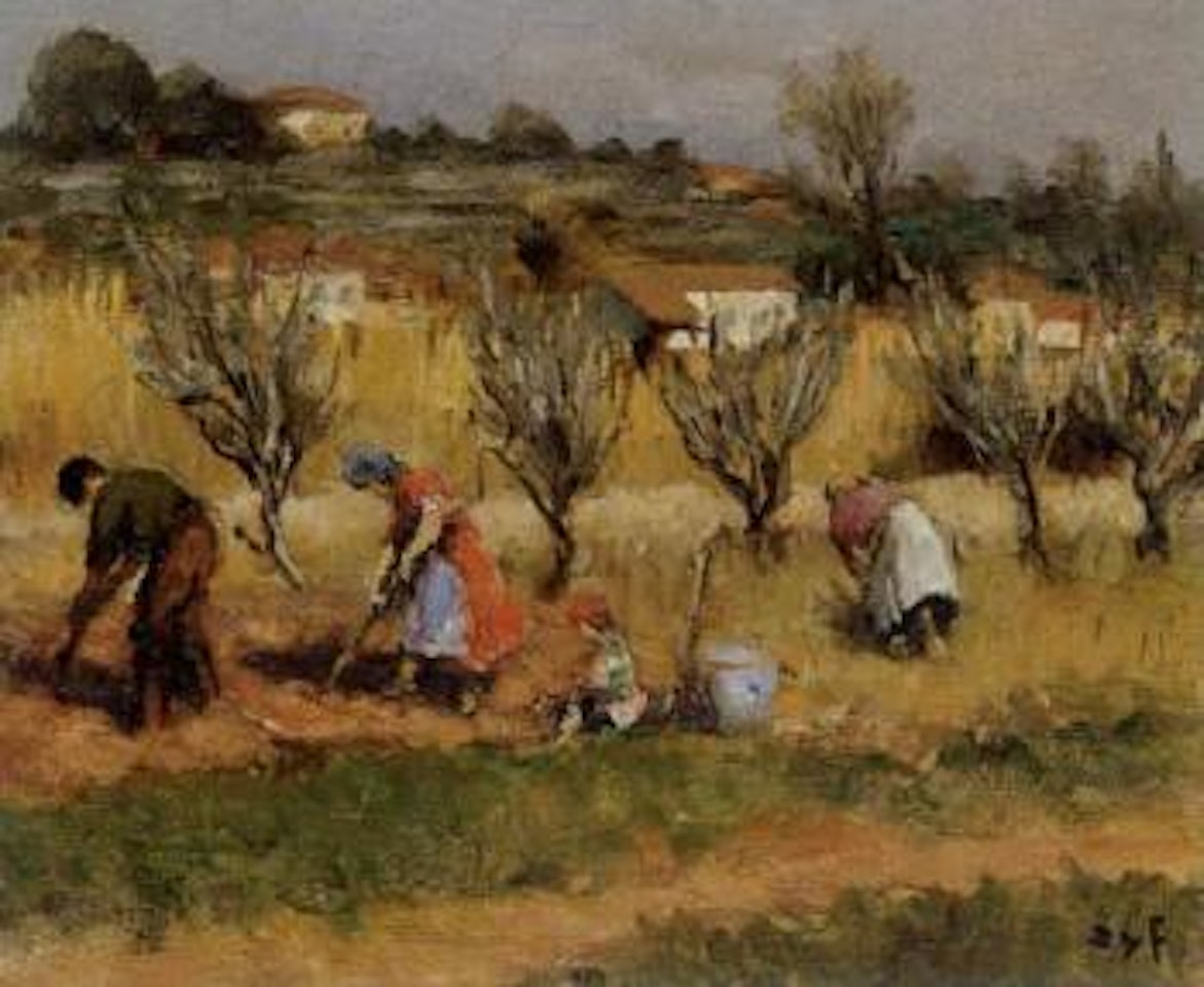 Peasant family working in fields by Marcel Dyf