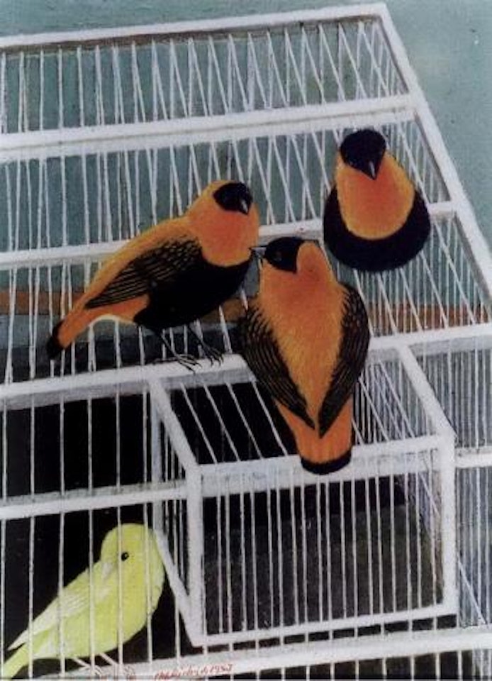 Birds on cage by Adolf Dietrich