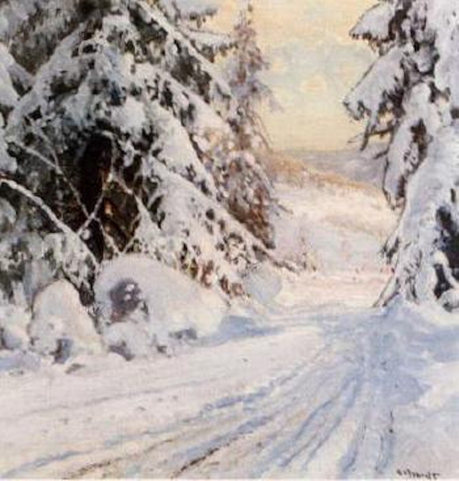 Road in winter landscape by Carl Brandt