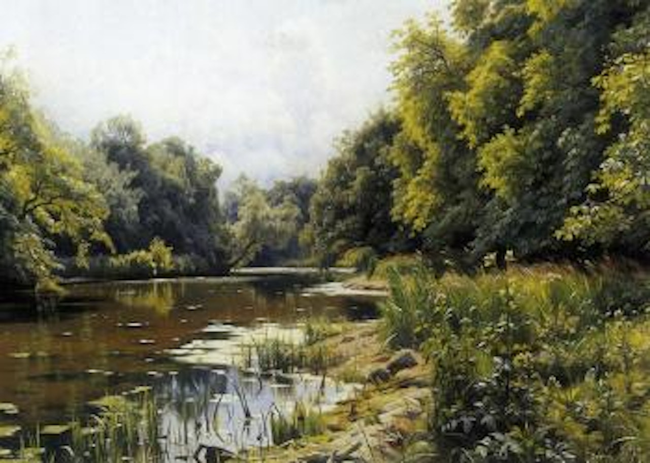 Spring day by woodland lake by Peder Mork Monsted