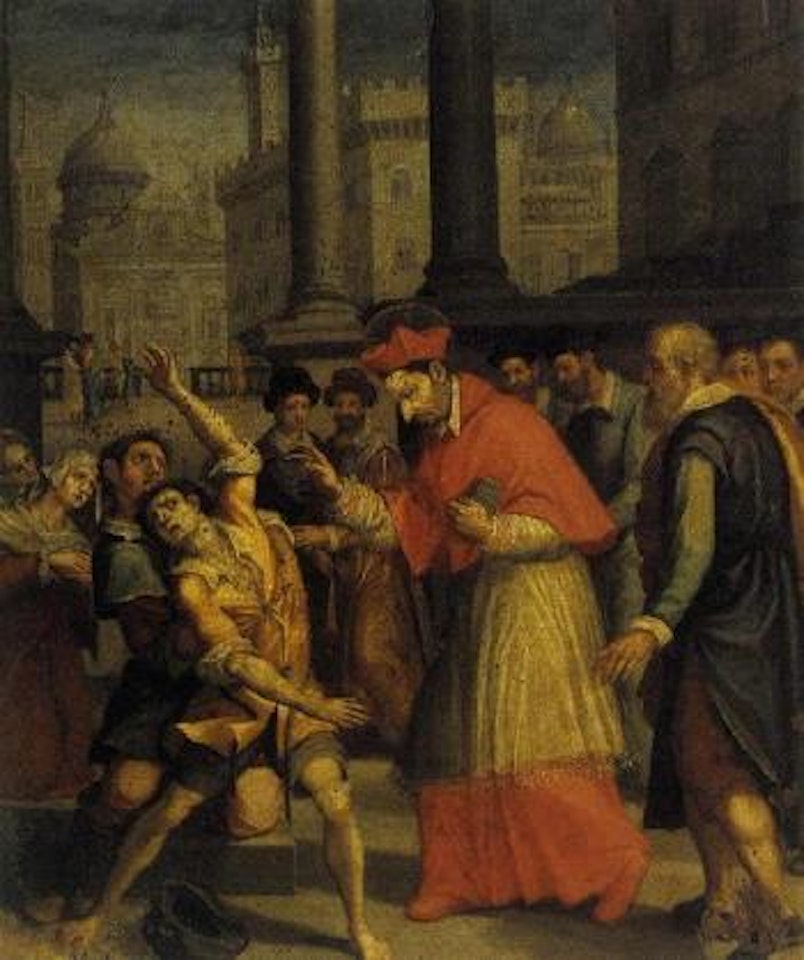 Cardinal healing sick with laying on of hands, Rome by European School