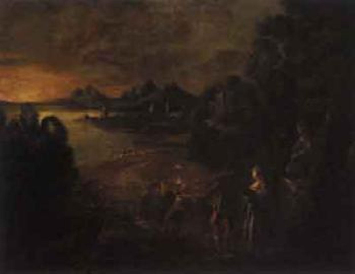 Elegant company in river landscape by Jean-Antoine Watteau