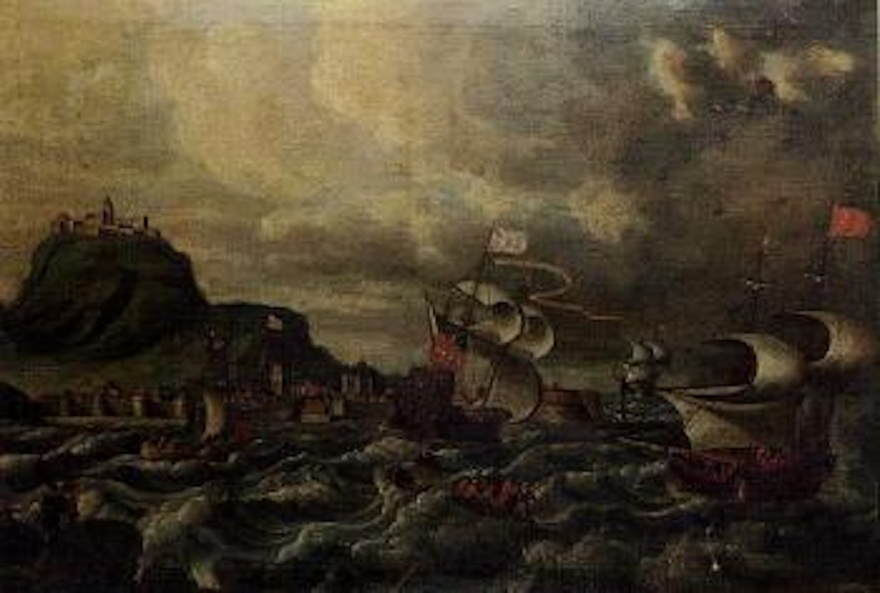 Shipping off coastal town by Pieter van de Velde