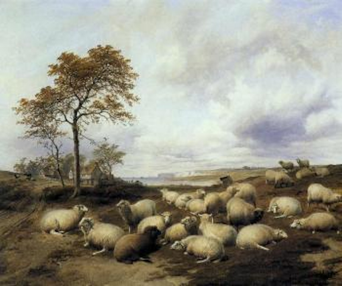 Sheep in coastal landscape by Thomas Sidney Cooper