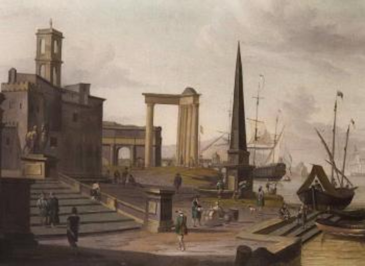 View of Mediterranean port by Abraham Storck