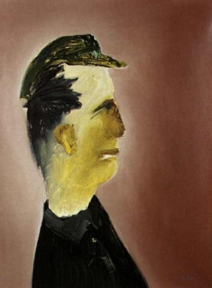 Miners' landscape, man in green cap by Sidney Nolan