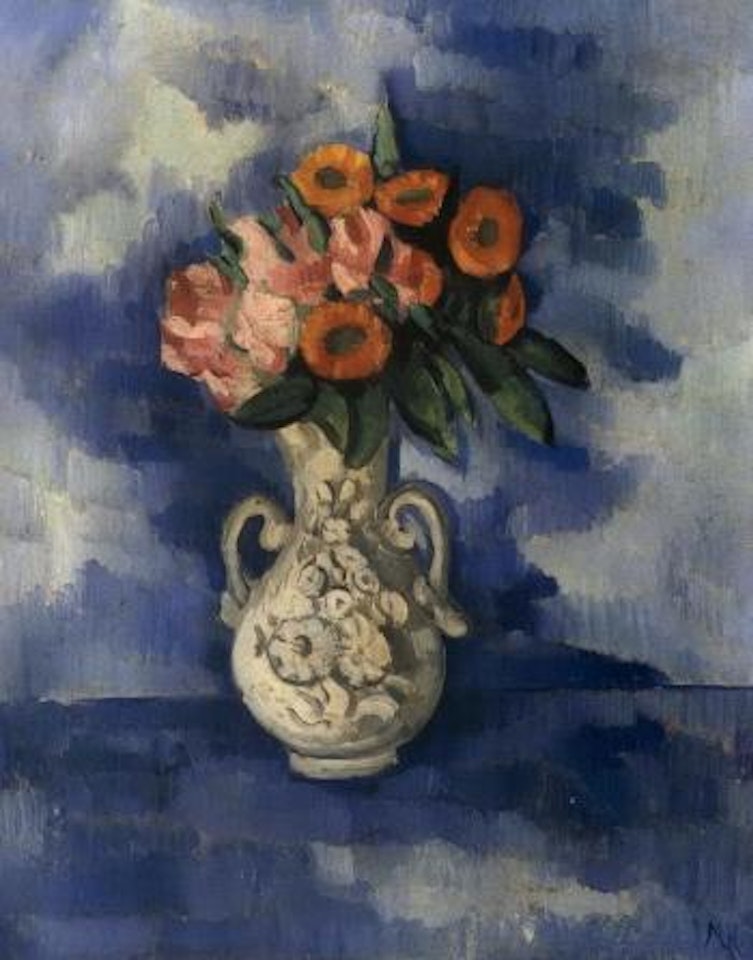 Still life of white and pink flowers in a white jug by Marsden Hartley