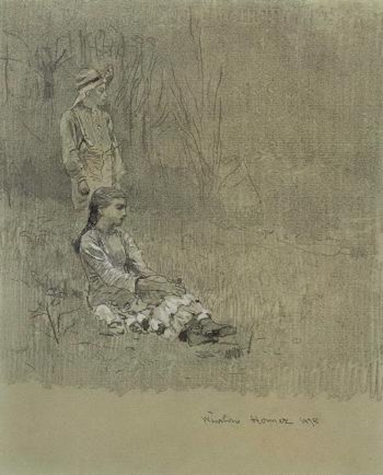 Boy and girl in a landscape by Winslow Homer