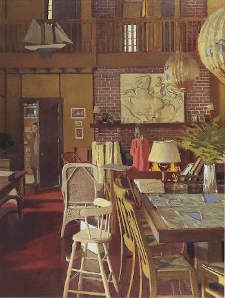 Interior scene with with dress pattern by Fairfield Porter