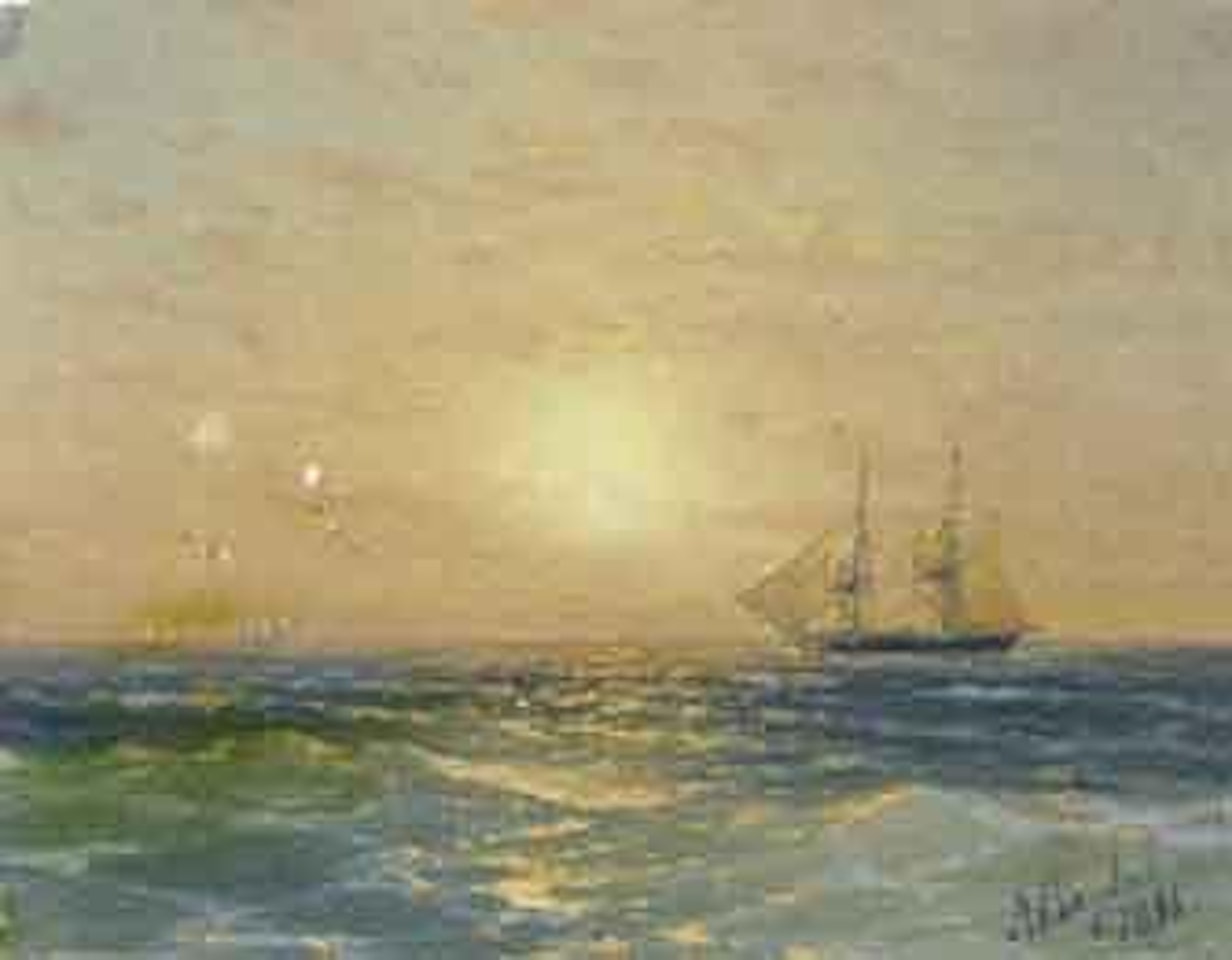 Shipping under a setting sun by Ivan Konstantinovich Aivazovsky