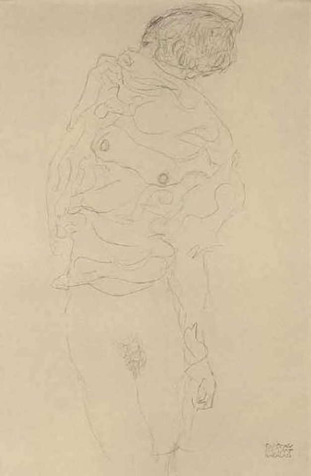 Half nude from front. Seated figure seen from front by Gustav Klimt