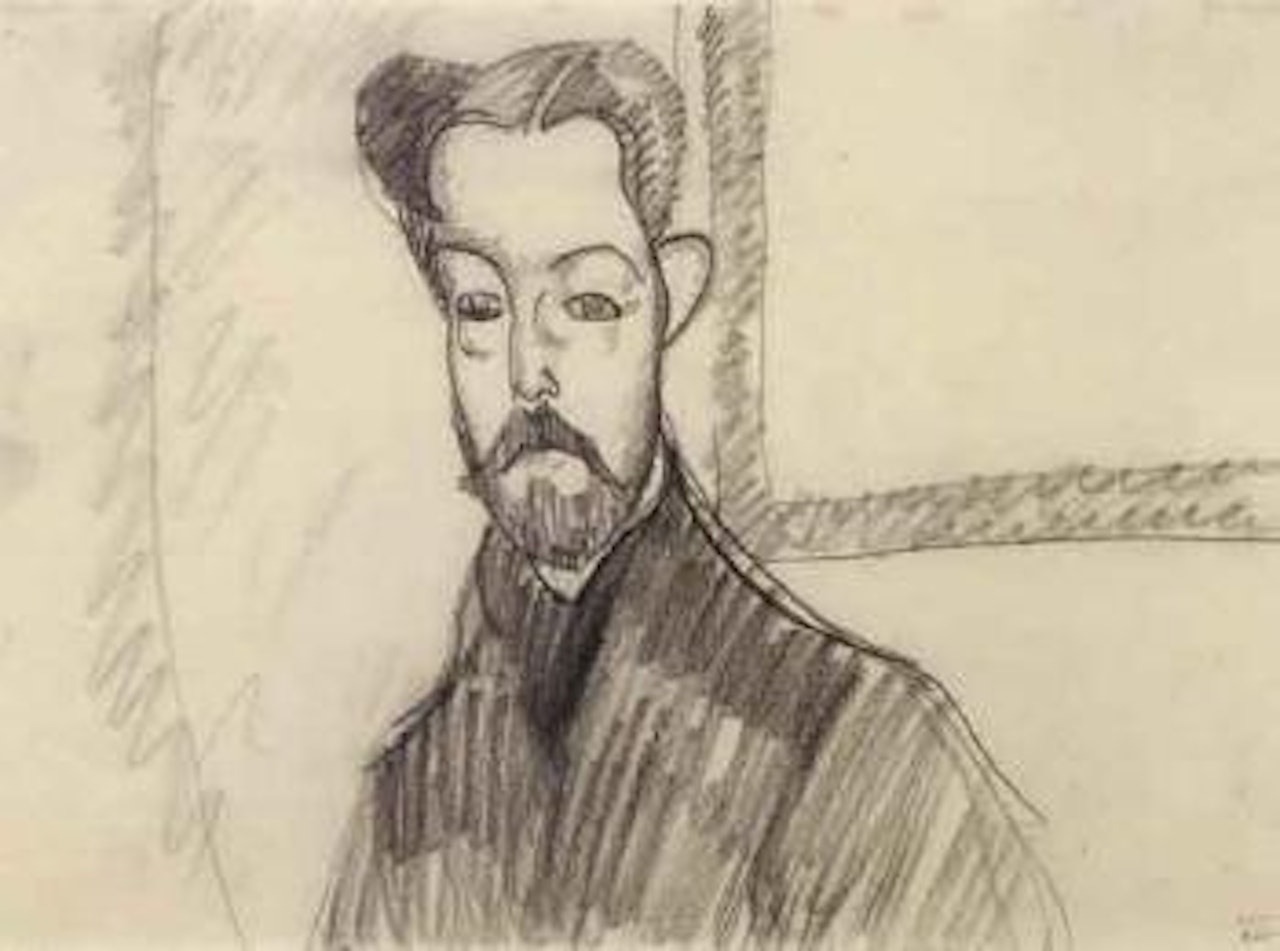 Tete et buste de Paul Alexandre Devant un Cadre, ebauche de tenture a gauche by Amedeo Modigliani