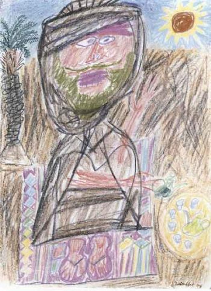 Bedouin assis servant le the, palmier, soleil by Jean Dubuffet