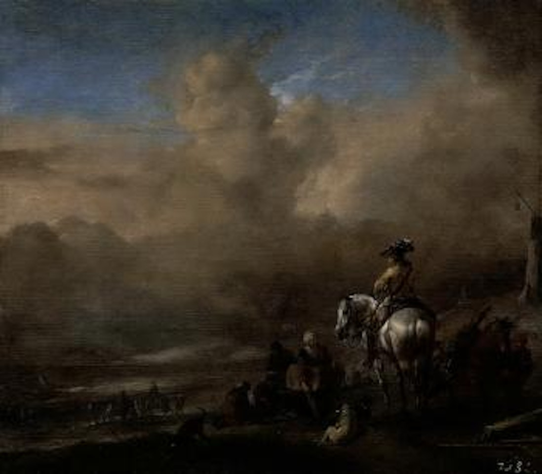 Coastal scene with horsemen and fishermen by Philips Wouwerman