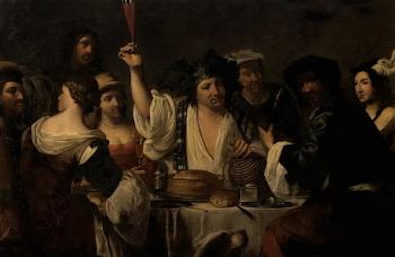 Merry company with figure dressed as Bacchus by Caravaggio