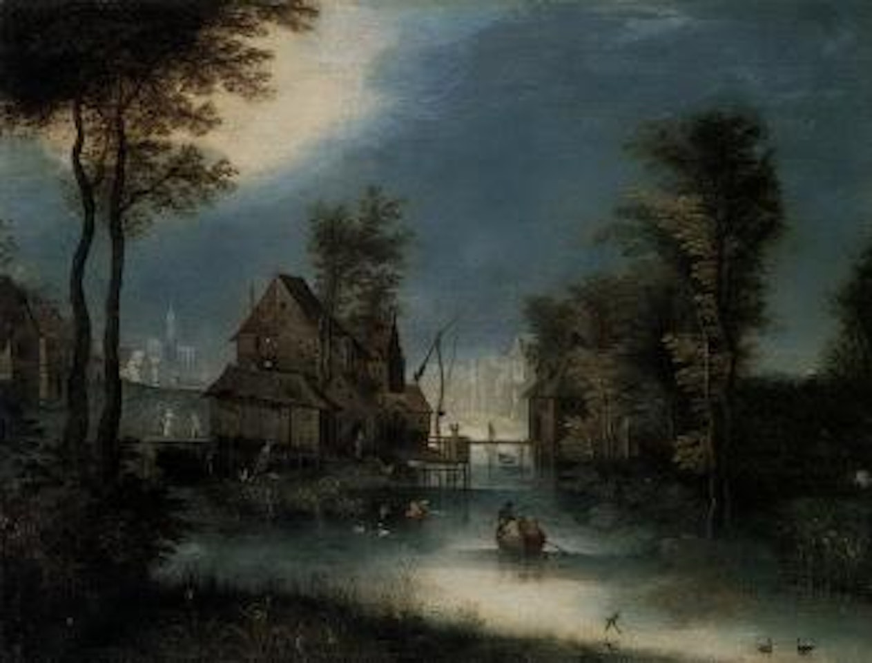 Landscape with village beside canal by Jan Brueghel the Younger