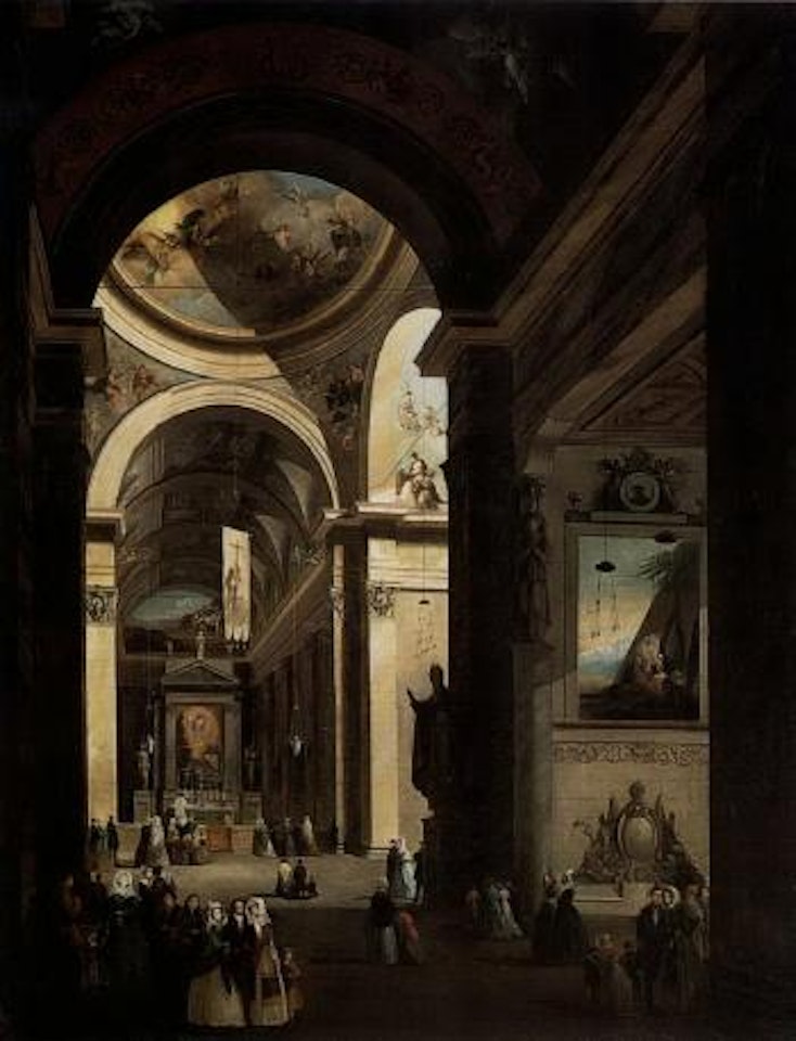 Capriccio view of the interior of church of Santa Maria della Passione by Giuseppe Bernardino Bison