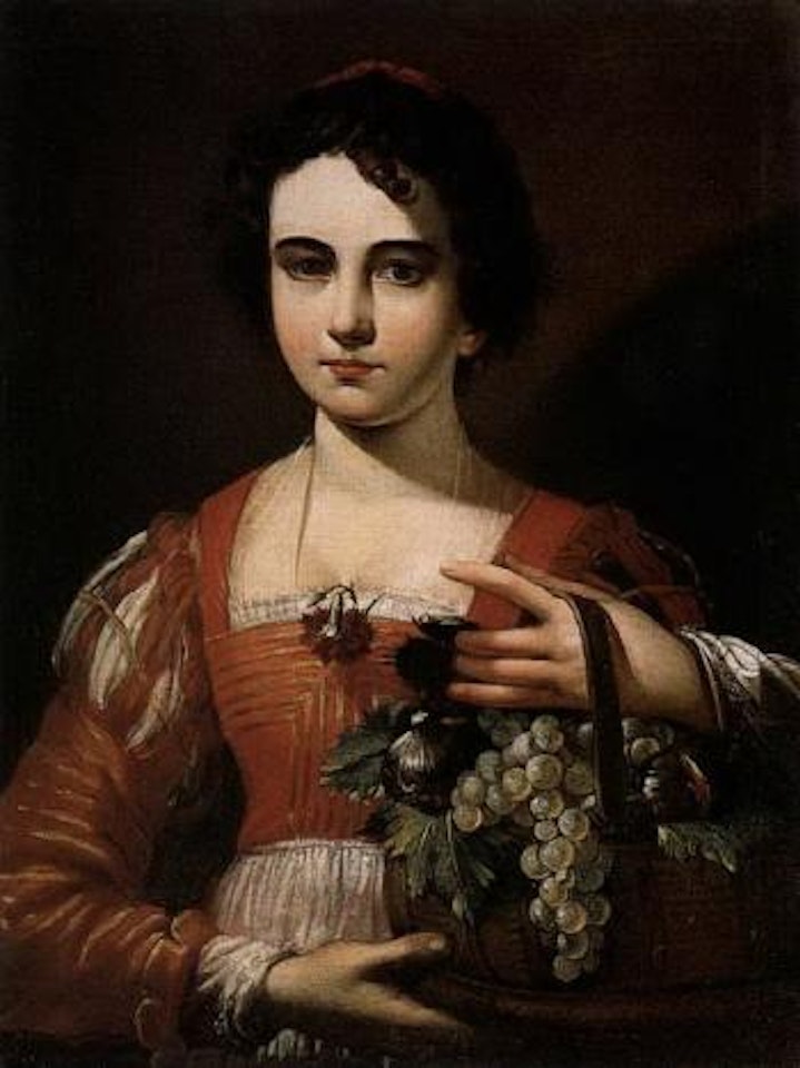 Young woman holding basket of fruit by Caravaggio