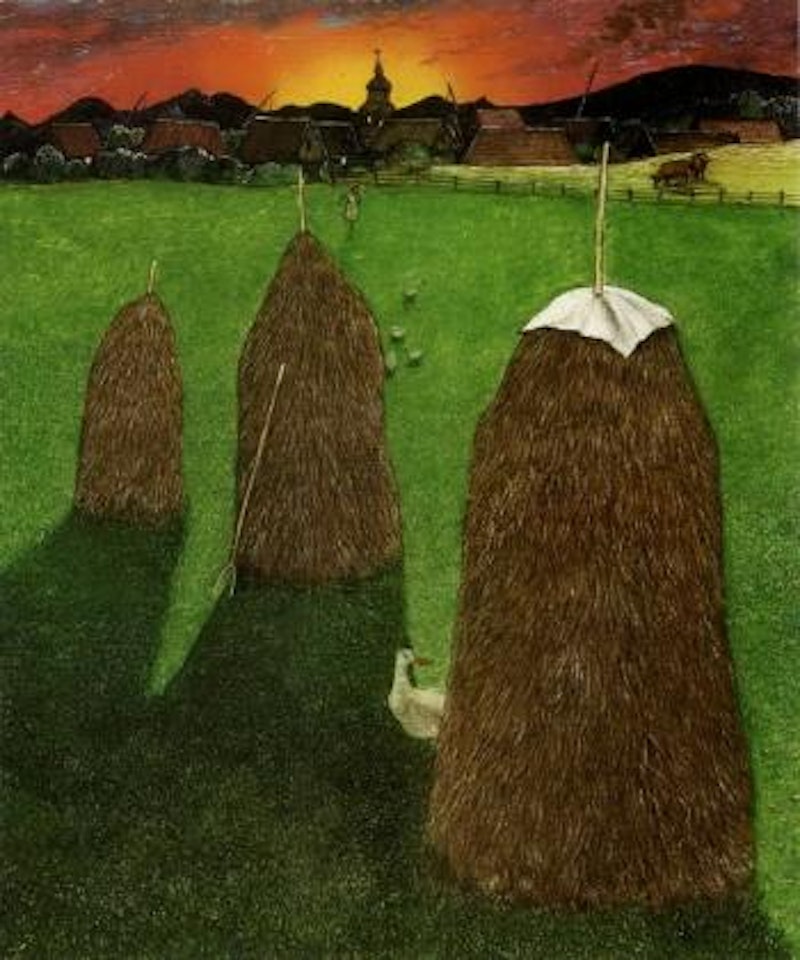Haystacks and ducks by William Kurelek
