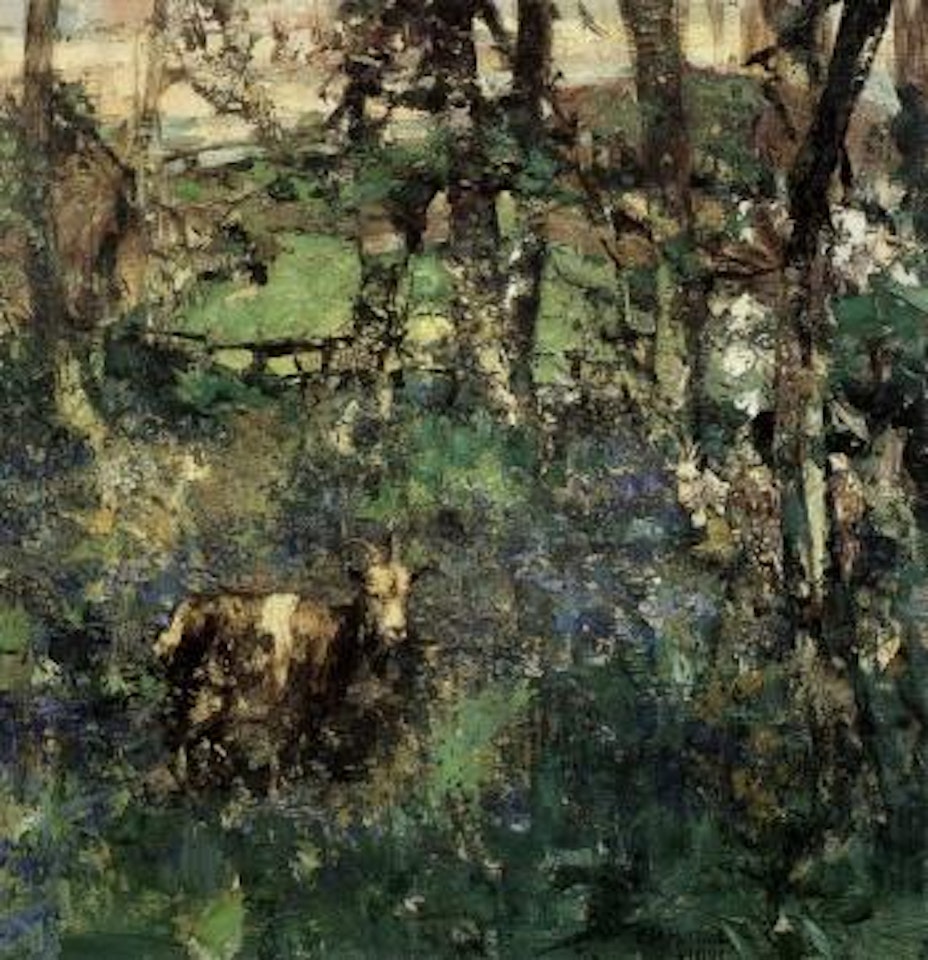 Goats amidst bluebells and birches by Edward Atkinson Hornel