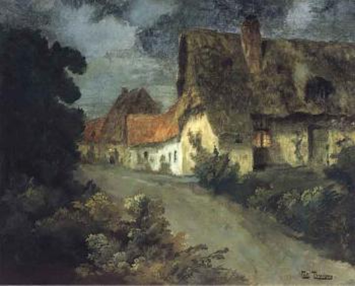 French village street in moonlight by Fritz Thaulow