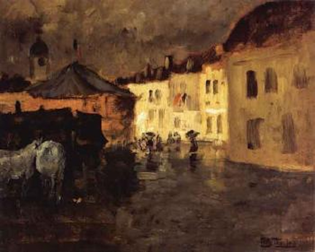 La kermesse un soir de pluie by Fritz Thaulow
