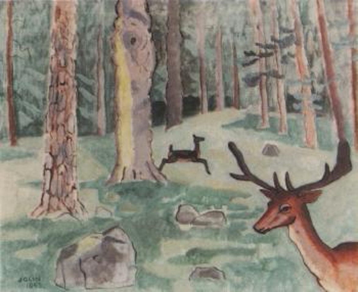 Stag in wooded landscape by Einar Jolin