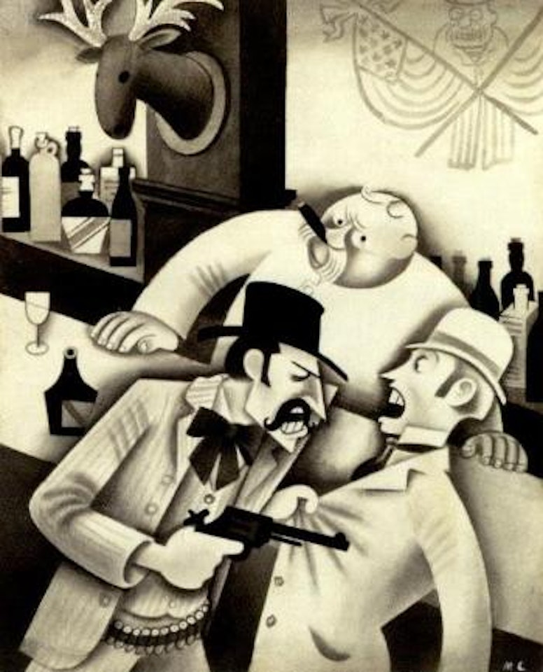 Man with gun at bar by Miguel Covarrubias