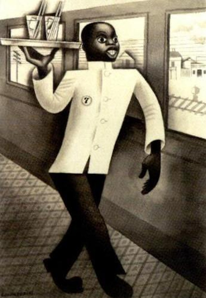 Waiter with tray of drinks by Miguel Covarrubias