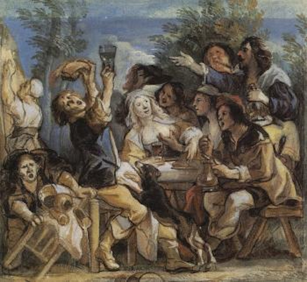 Merry company around table outside inn by Jacob Jordaens