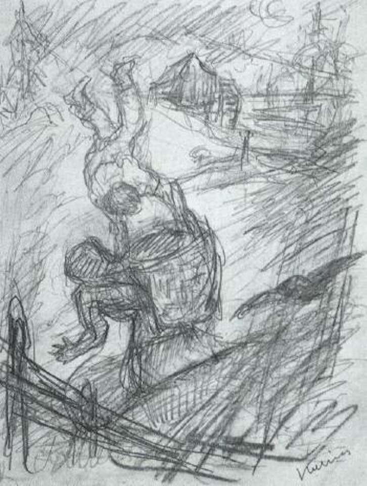 Der Stilzel hupft einem alten Weib in den Korb by Alfred Kubin