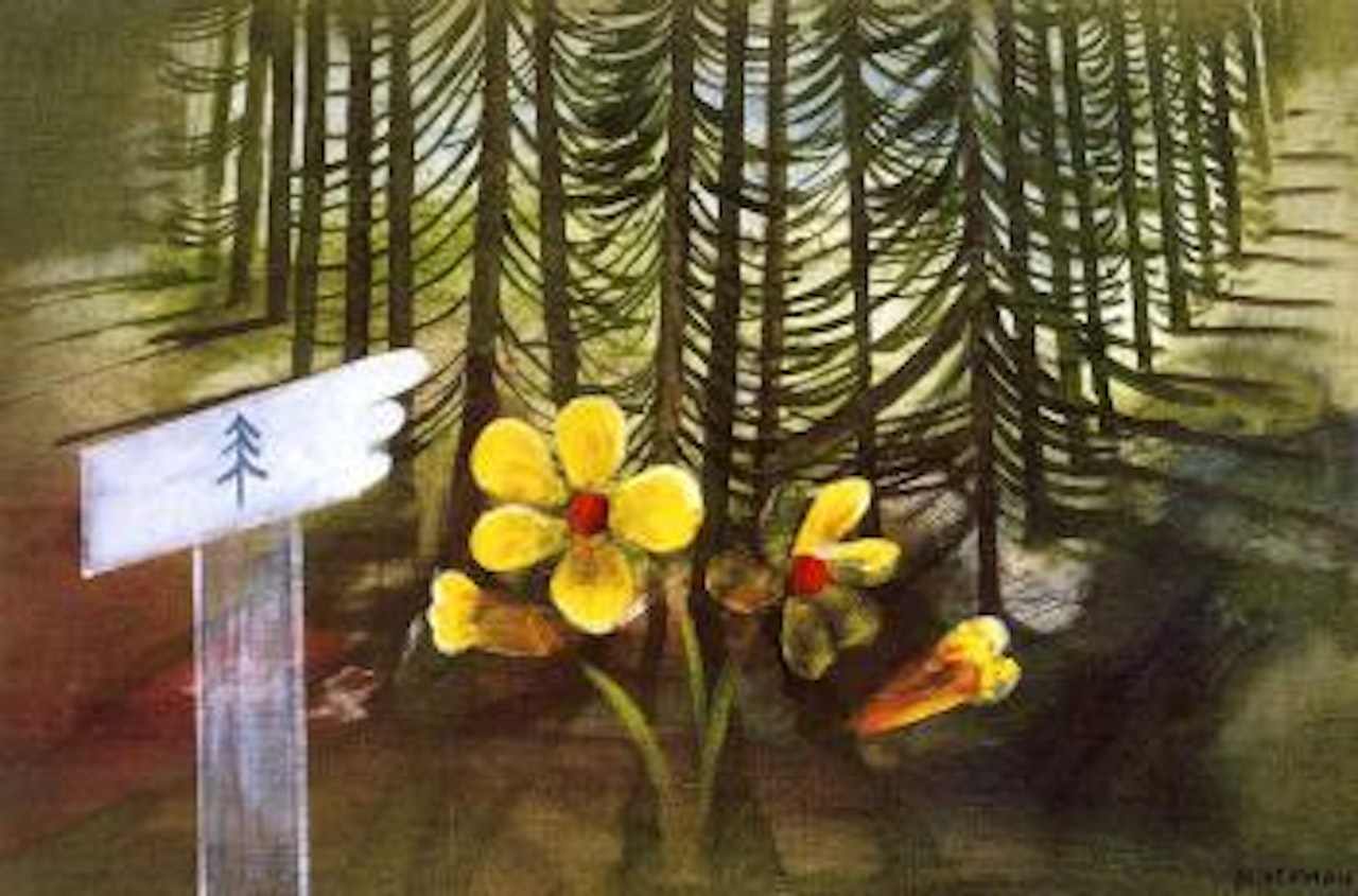 Forest sign post by Charles Blackman