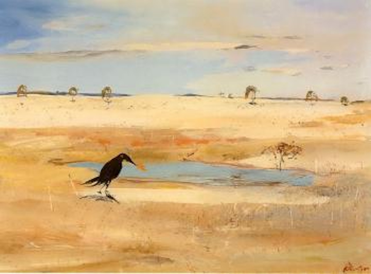 Wimmera landscape and blackbird by Arthur Merric Bloomfield Boyd